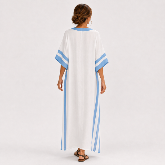 Caftán Alba Blanco Rayas Azules