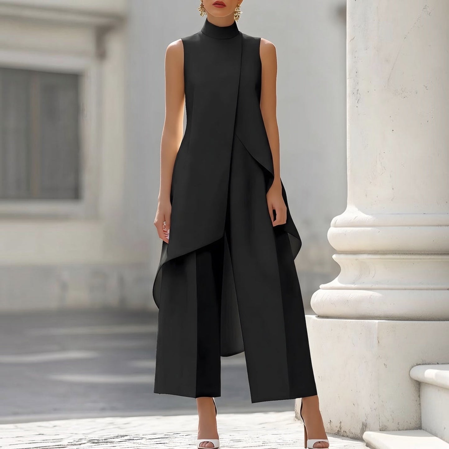 Filomena™ | Vestido Midi Drapeado Asimétrico