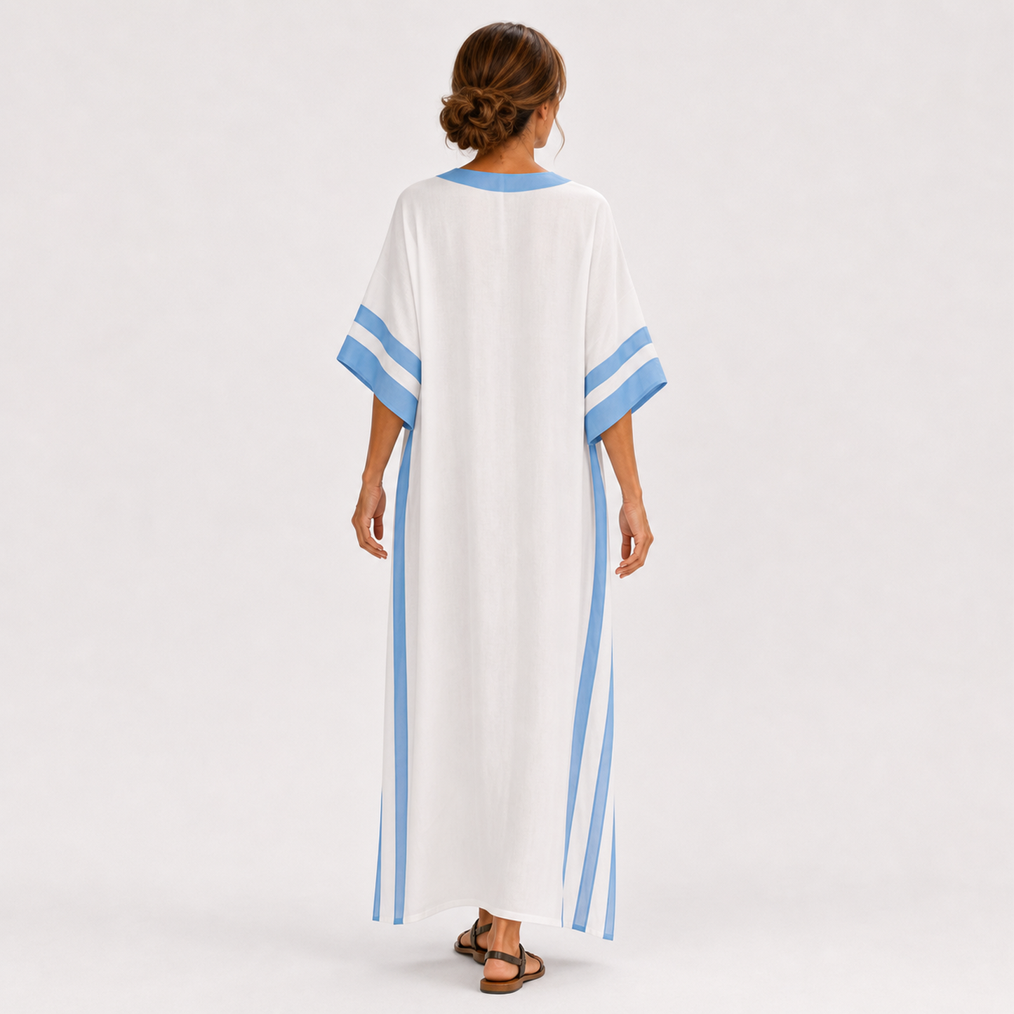 Caftán Alba Blanco Rayas Azules