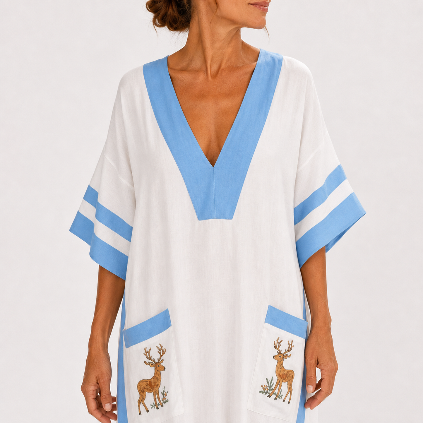 Caftán Alba Blanco Rayas Azules