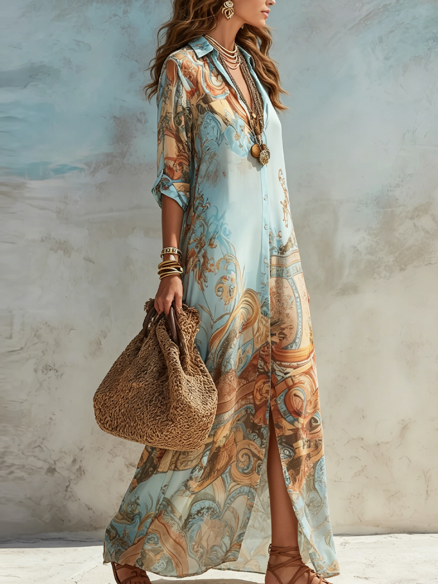 Virtudes™ | Vestido Camisero Estampado