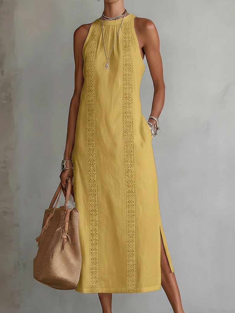 Etelvina™ | Vestido Midi de Cuello Mao